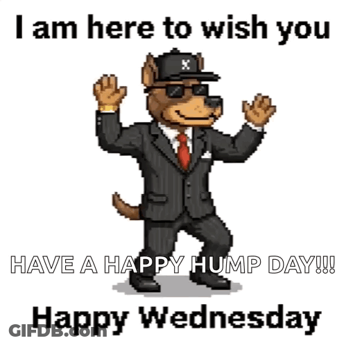 Pixel Art Dog In Suit And Hat Wishing Happy Hump Day GIF