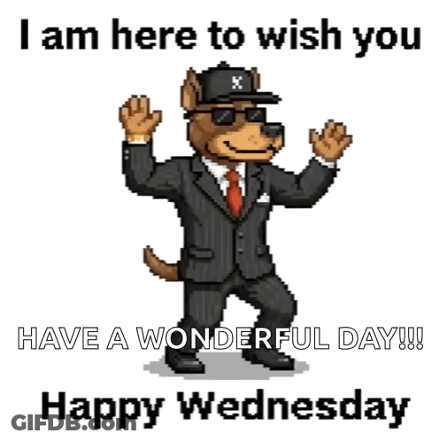 Pixel Art Dog In Suit And Hat Wishing Happy Wednesday GIF