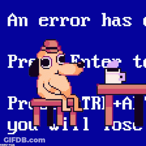 Pixel Art Dog Sitting At Table With Windows Error Screen GIF