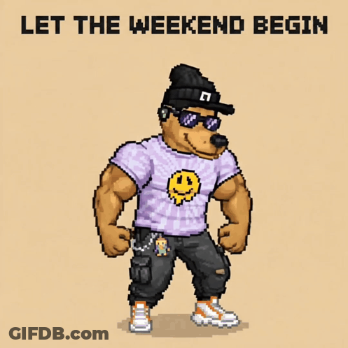 Pixel Art Dog With Sunglasses And Purple Shirt GIF