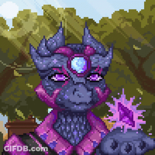 Pixel Art Dragon With Purple Eyes And Crown GIF