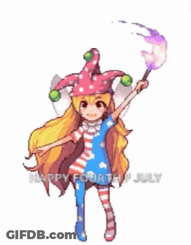 Pixel Art Fairy Holding Torch In Jester Hat GIF