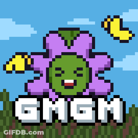 Pixel Art Flower Saying GMGM GIF