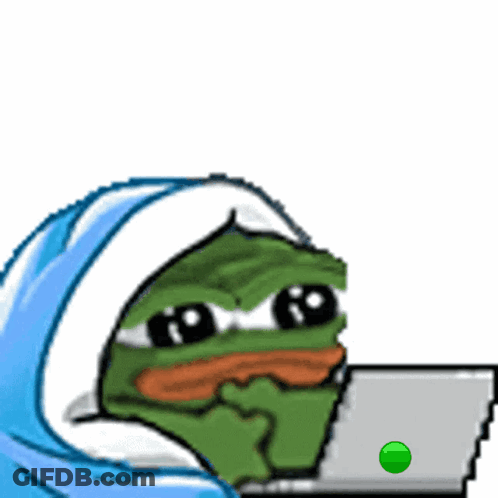 Pixel Art Frog With Blue Blanket And Laptop GIF