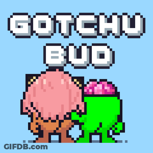 Pixel Art Frog With Brain And Gotchu Bud GIF