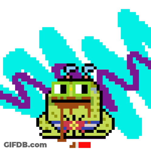 Pixel Art Frog With Purple And Blue Background GIF