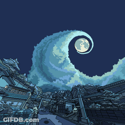 Pixel Art Full Moon In Clouds GIF