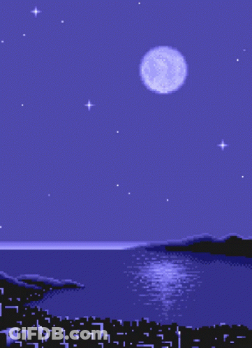 Pixel Art Full Moon Over Water GIF
