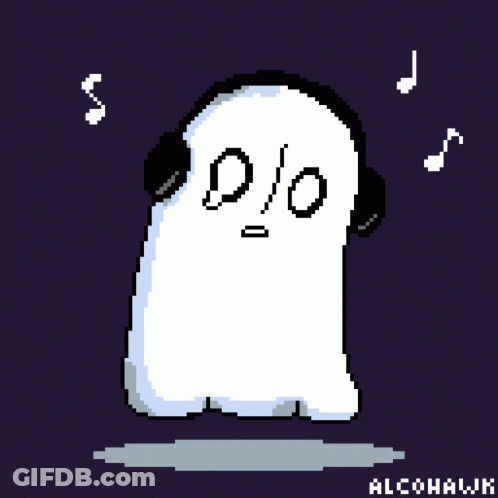 Pixel Art Ghost With Headphones GIF