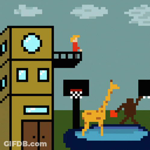 Pixel Art Giraffe And Monkey GIF