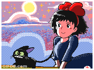 Pixel Art Girl And Black Cat GIF