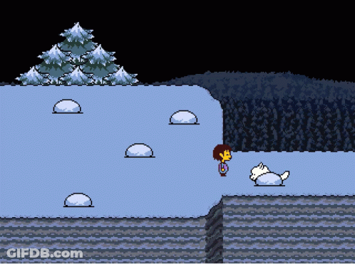 Pixel Art Girl And Dog In Snowy Area GIF
