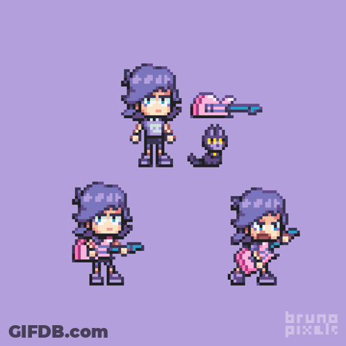 Pixel Art Girl Holding Gun GIF