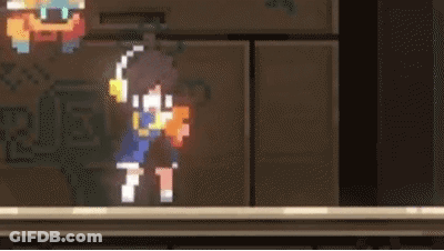 Pixel Art Girl In Blue Dress Holding Sword GIF