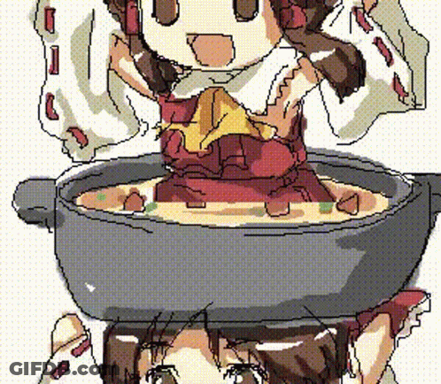 Pixel Art Girl In Bowl Of Soup GIF