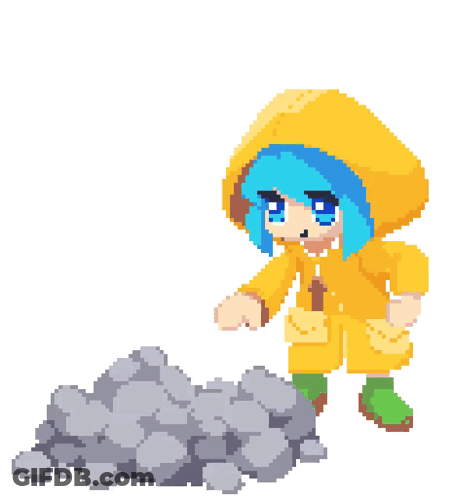 Pixel Art Girl In Yellow Raincoat GIF