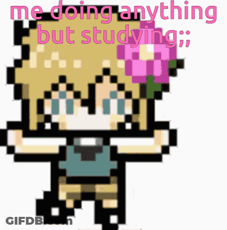 Pixel Art Girl Me Doing Anything But Studying GIF