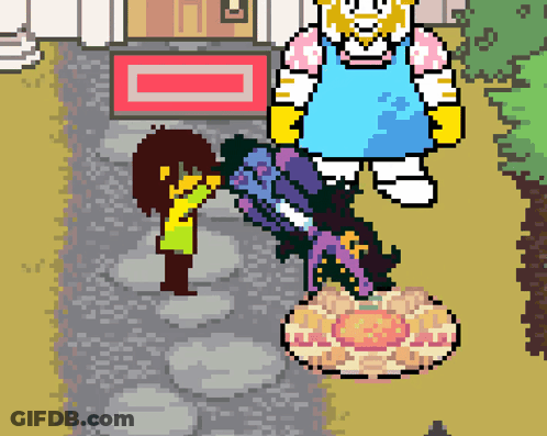 Pixel Art Girl Next To Giant Cartoon Character GIF