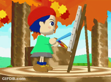 Pixel Art Girl Painting On Canvas GIF