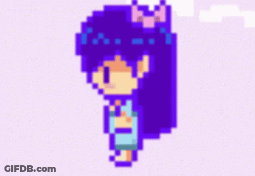 Pixel Art Girl Purple Hair Pink Bow GIF