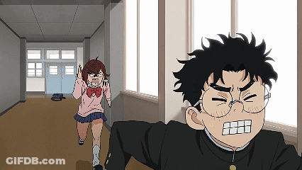 Pixel Art Girl Running Away From Boy With Glasses GIF