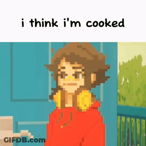 Pixel Art Girl Saying I Think I'm Cooked GIF