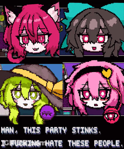 Pixel Art Girl Saying Man This Party Stinks GIF