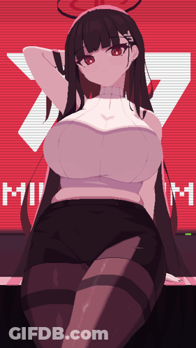 Pixel Art Girl Sitting By Sign Saying M GIF