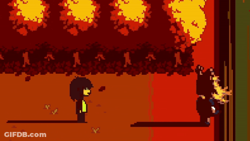 Pixel Art Girl Standing In Front Of Fire GIF
