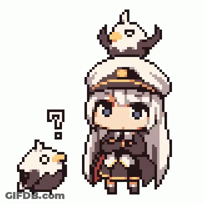 Pixel Art Girl With Bird On Head GIF