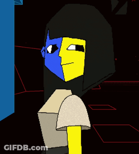 Pixel Art Girl With Blue And Yellow Face GIF