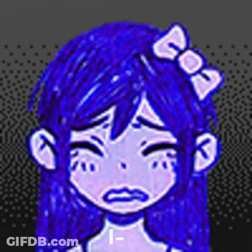 Pixel Art Girl With Blue Hair And Bow Crying GIF