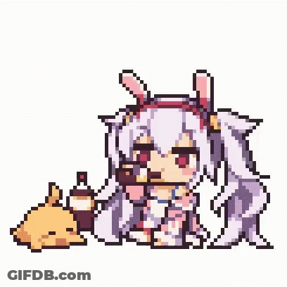 Pixel Art Girl With Bunny Ears Sitting Next To Dog GIF