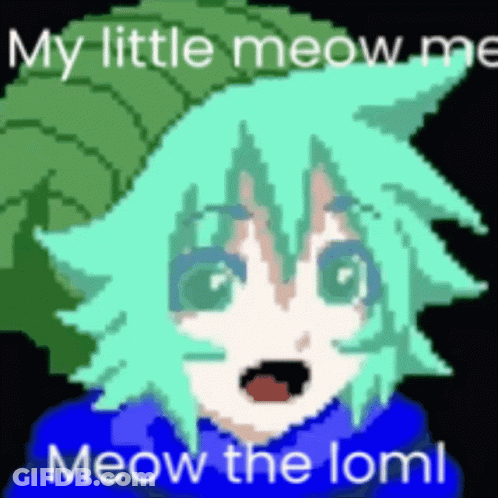 Pixel Art Girl With Green Hair Saying My Little Meow GIF