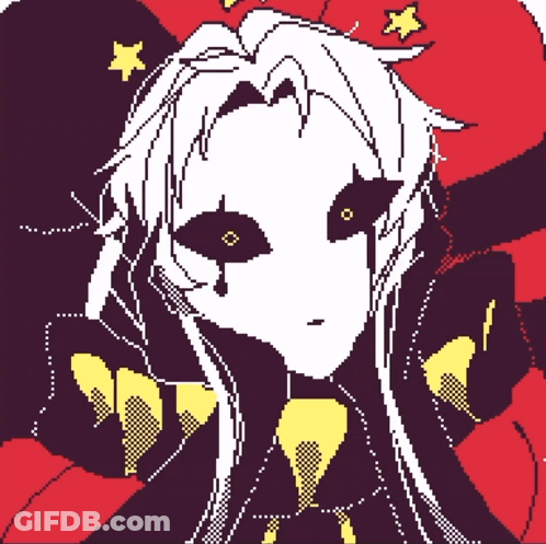 Pixel Art Girl With Long White Hair And Yellow Stars GIF