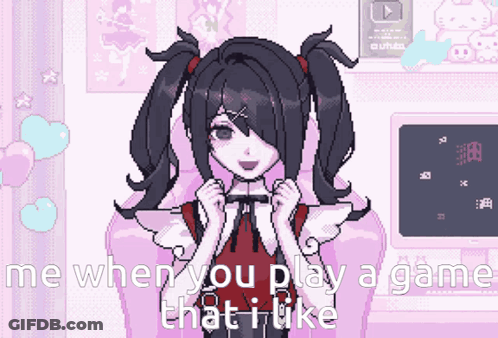 Pixel Art Girl With Pigtails Saying Me When You Play A Game That I Like GIF