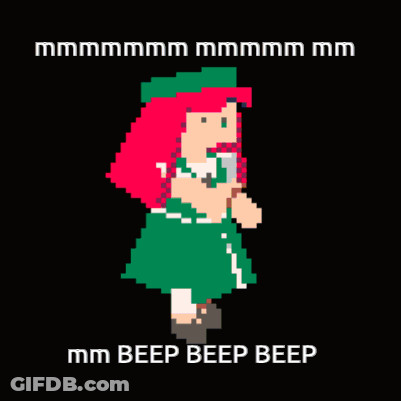 Pixel Art Girl With Pink Hair Saying Mm Beep Beep Beep GIF