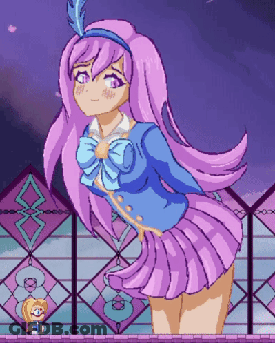 Pixel Art Girl With Purple Hair And Blue Bow GIF