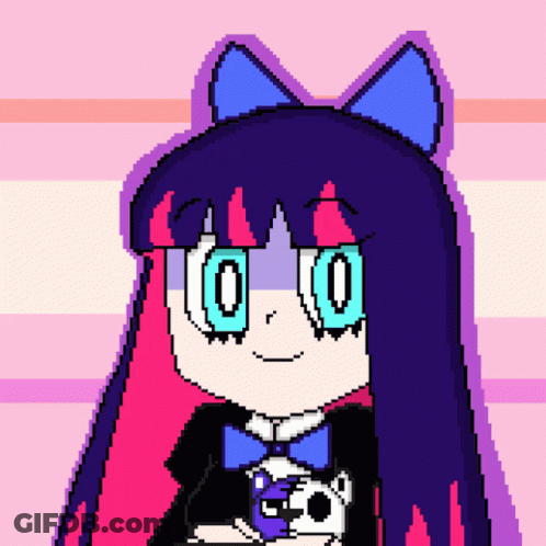 Pixel Art Girl With Purple Hair And Blue Eyes GIF