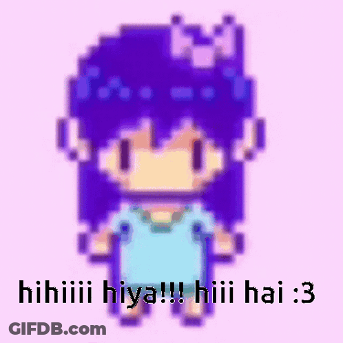 Pixel Art Girl With Purple Hair And Bow GIF