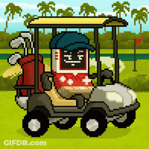 Pixel Art Golf Cart With Smiley Face GIF