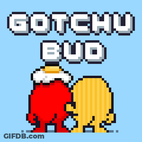 Pixel Art Gotchu Bud With Red And Yellow Character GIF