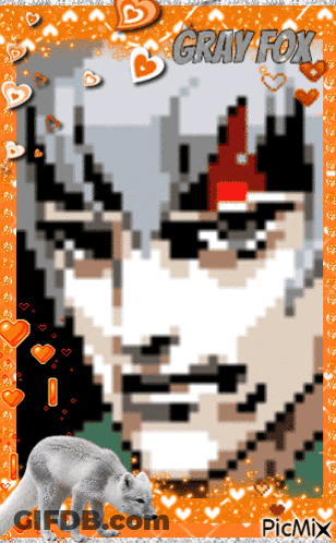 Pixel Art Gray Fox Surrounded By Hearts And White Fox GIF