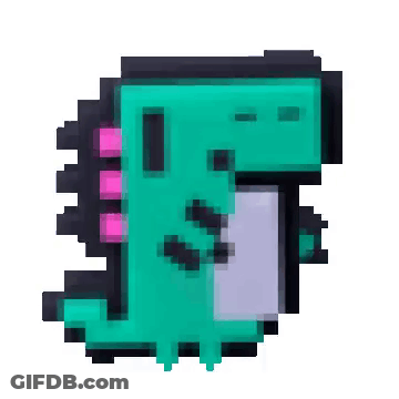 Pixel Art Green Dinosaur With Pink Tail GIF