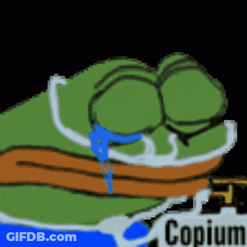 Pixel Art Green Frog Crying Copium GIF