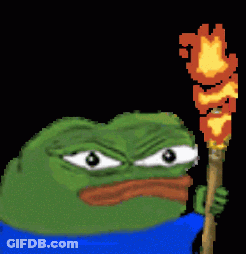Pixel Art Green Frog Holding Flaming Torch GIF