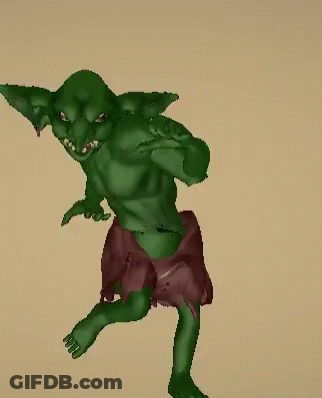 Pixel Art Green Goblin In Purple Skirt GIF