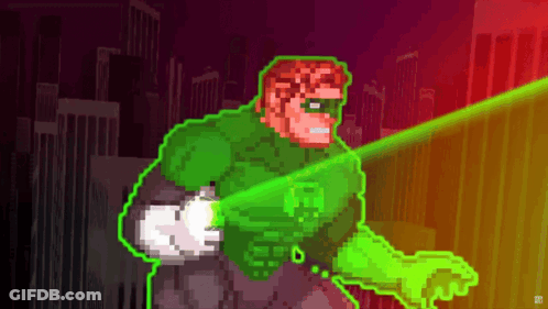 Pixel Art Green Lantern With Green Light GIF