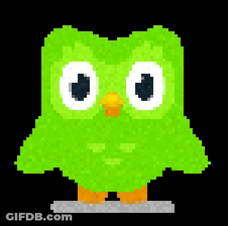 Pixel Art Green Owl With Orange Beak GIF