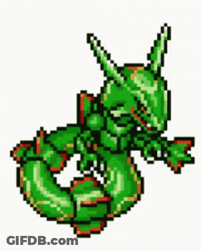 Pixel Art Green Snake With Horns And Wings GIF